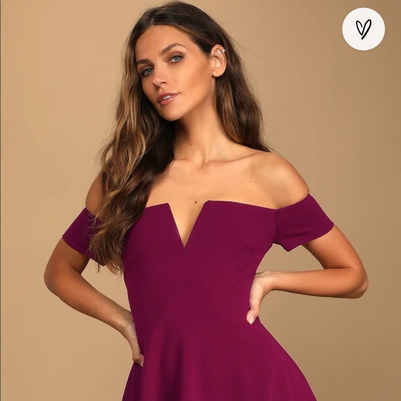 Lulu’s Play the Party Plum Purple Off-the-Shoulder Skater Dress - BLACK - Picture 7 of 9
